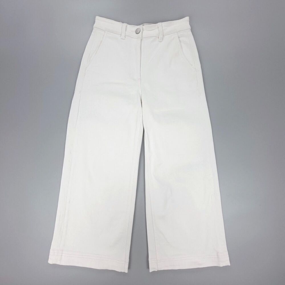 EVERLANE Minimal High Rise Wide Leg Cropped Utility Pant Culotte Jeans White 0